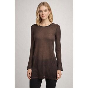 Lafayette 148 New York Brown Sheer Viscose Bell Sleeve Tunic Top Womans M
